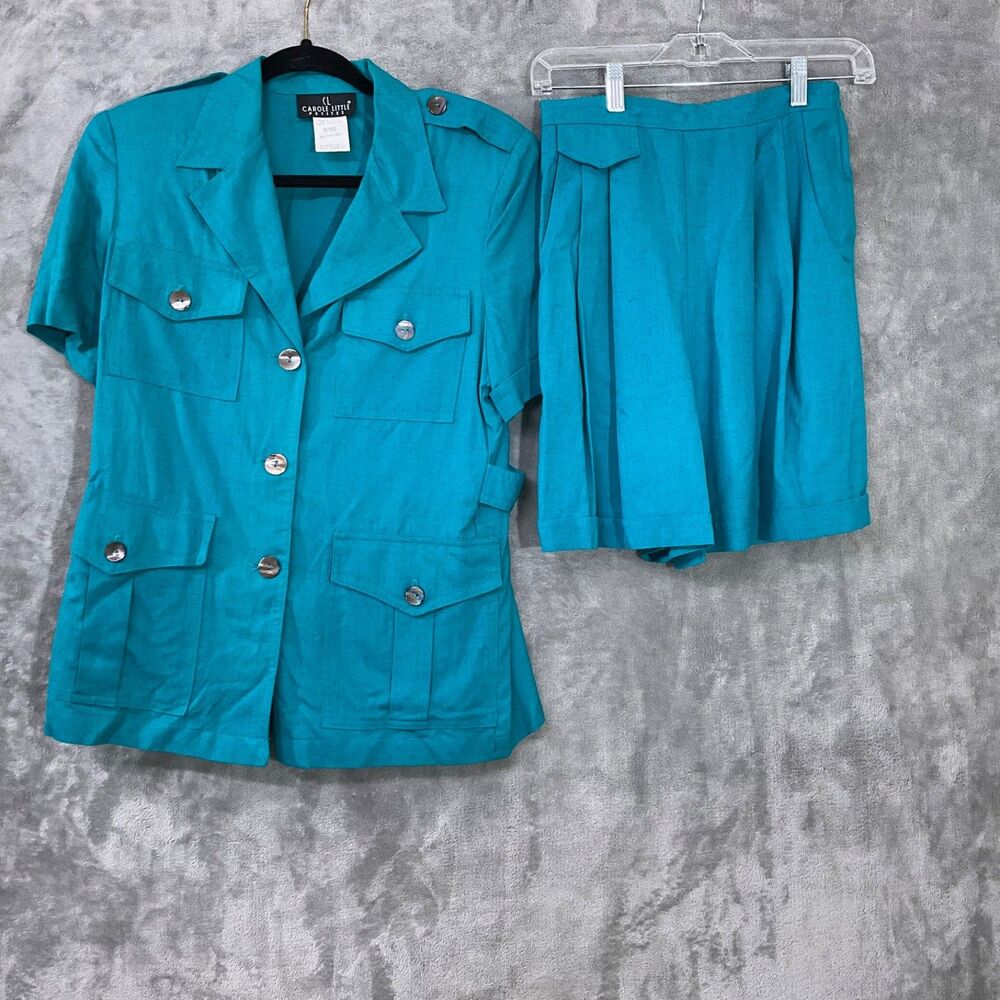 Vintage Carole Little 2pc Top Short set 90's Y2K Safari Travel size M 6/8 USA